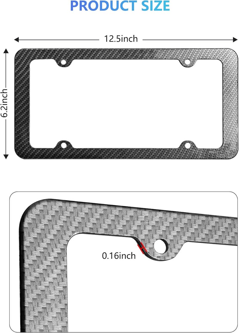 FBJTDQ Carbon Fiber License Plate Frames- Black Plastic Car Tag Holder, 2 Pack 4 Hole Slim Edge Front Rear Bracket with Screw Caps and Car Door Handle Stickers - Image 2